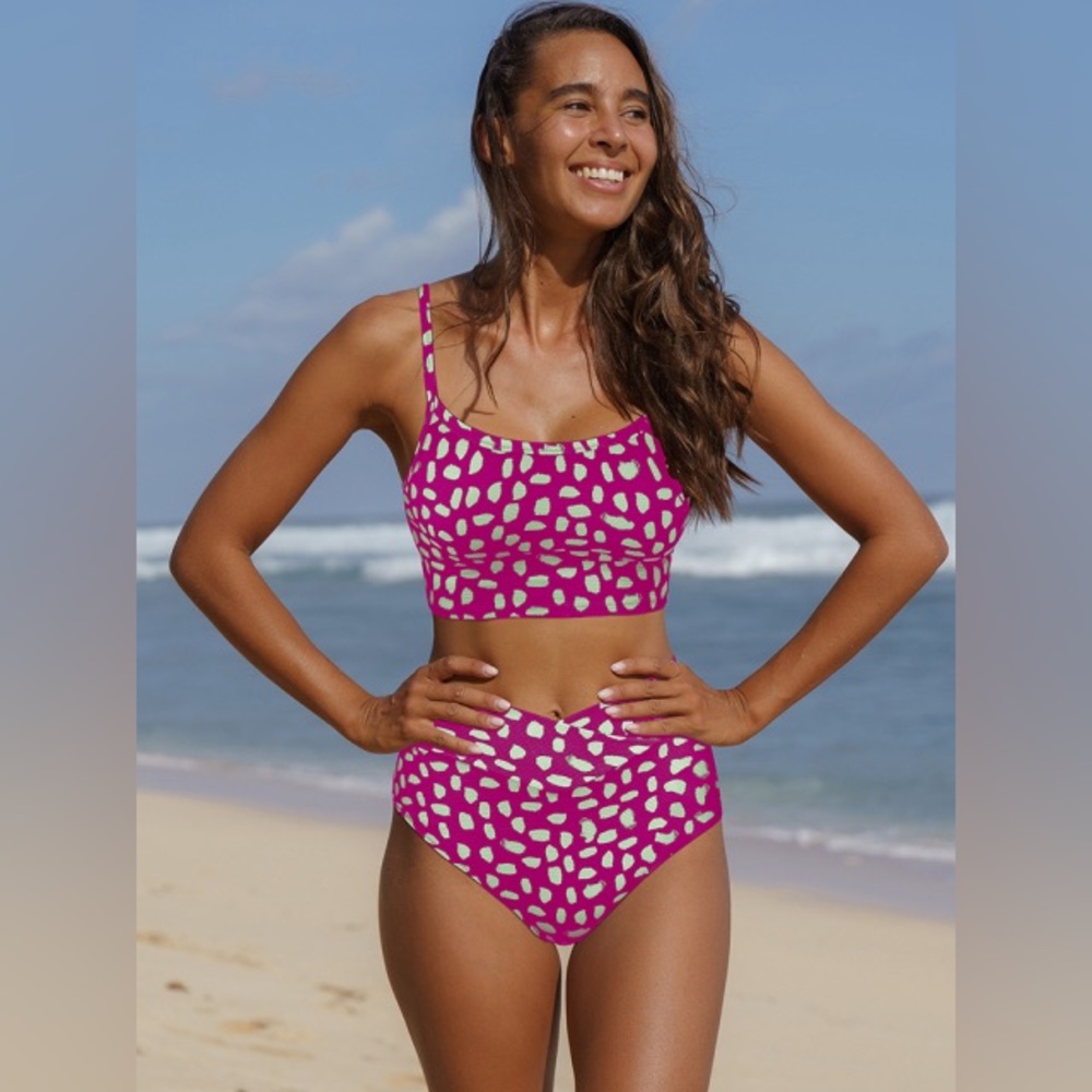 NWT Popvil Bandeau Dot Leopard Brown Bikini Set size MEDIUM